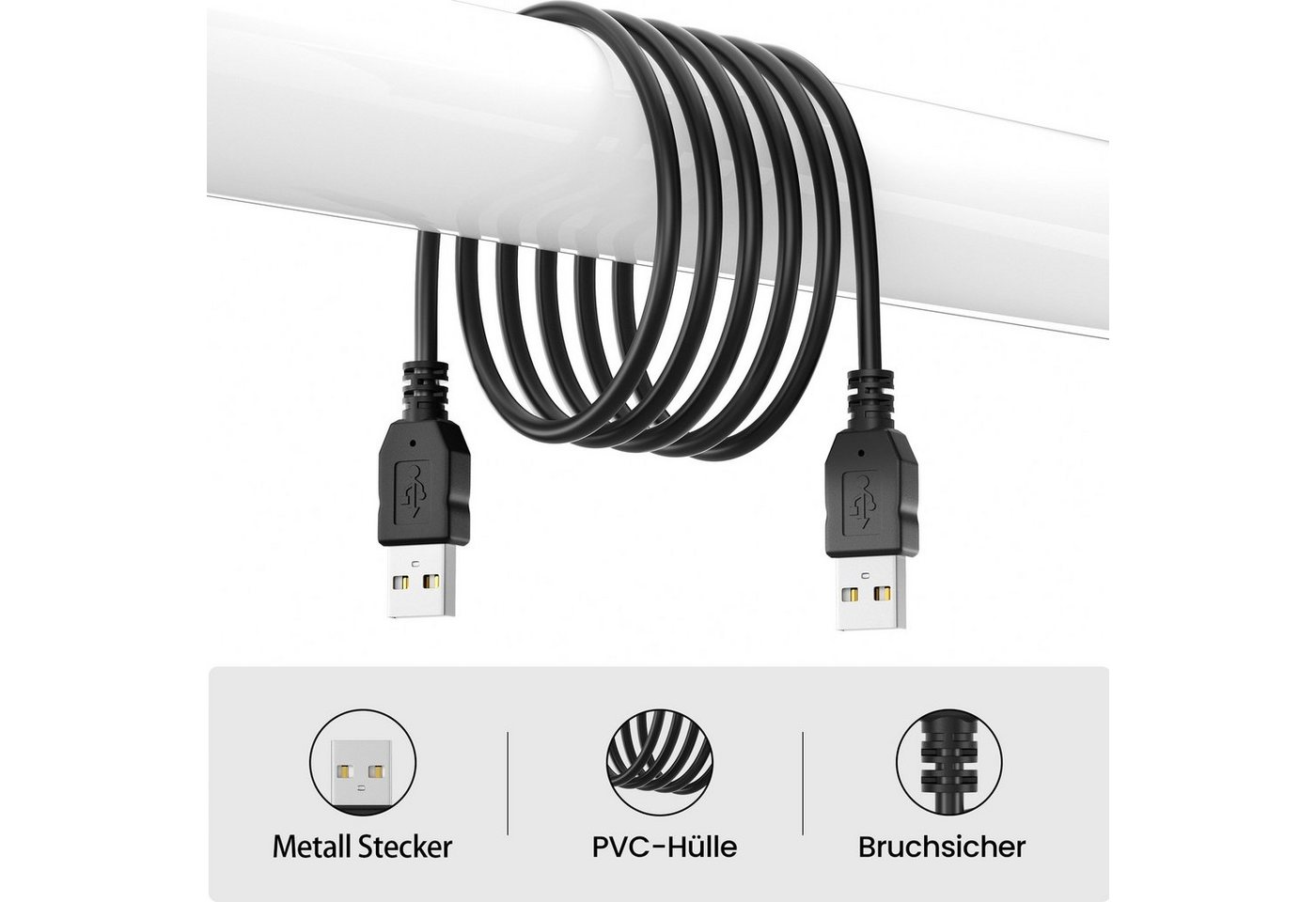 JAMEGA USB Kabel - Datenkabel USB A zu USB A Verbindungskabel USB-Kabel, USB Typ A, USB A (300 cm) Bild 4