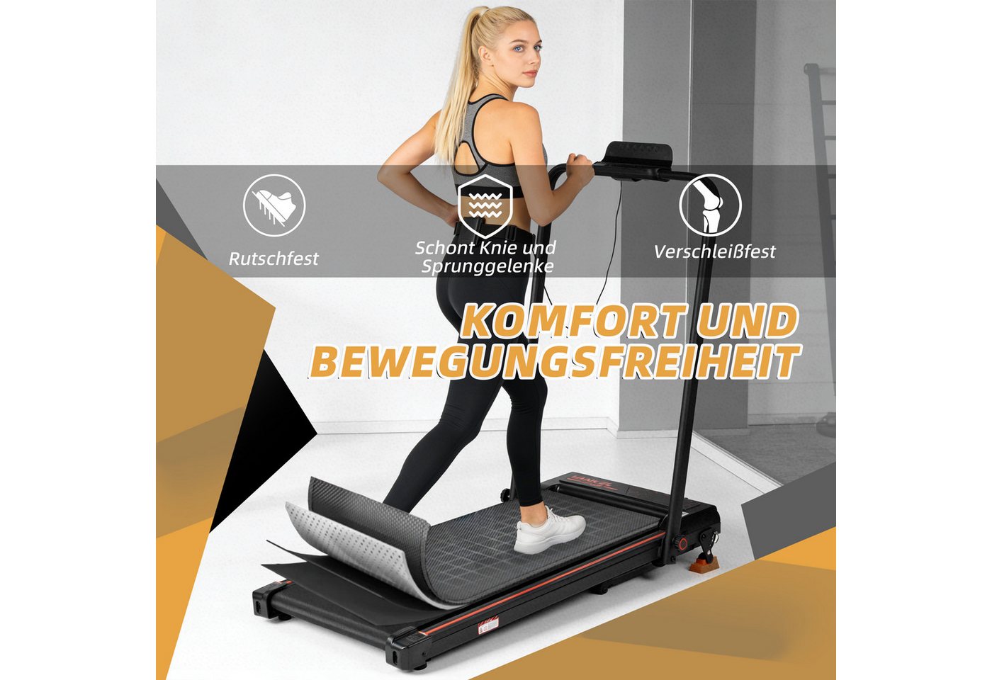 Vankel Laufband für Zuhause 2,5 PS, bis 12 km/h (Fernbedienung), Mit Handlauf, Sicherheitsclip, App und Fernbedienung Bild 3