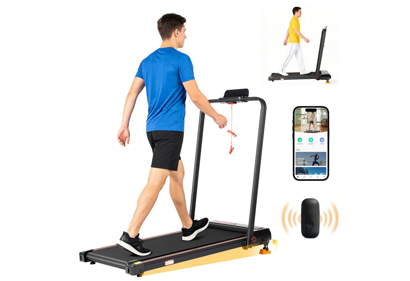 Vankel Laufband für Zuhause 2,5 PS, bis 12 km/h (Fernbedienung), Mit Handlauf, Sicherheitsclip, App und Fernbedienung Bild 4