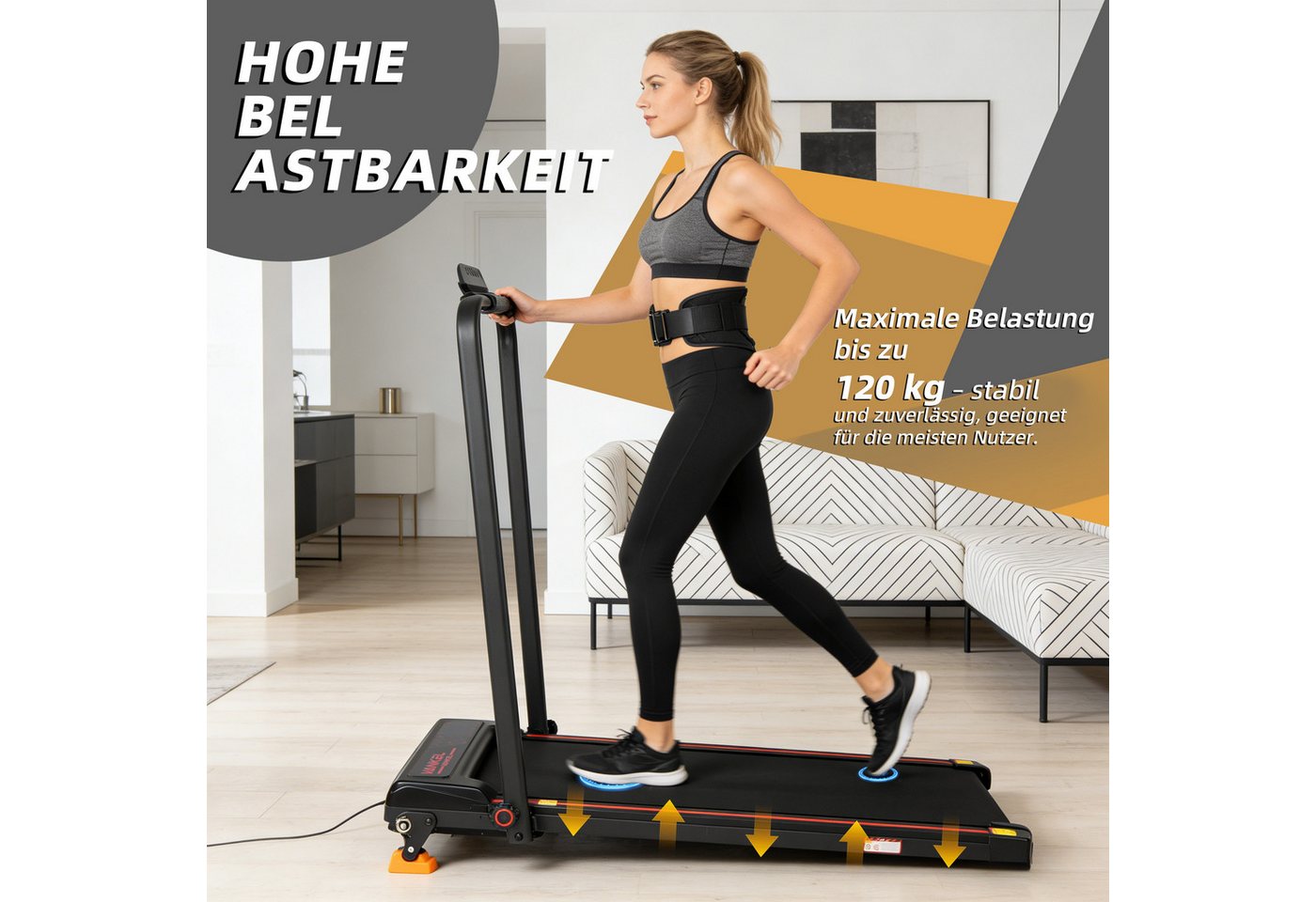 Vankel Laufband für Zuhause 2,5 PS, bis 12 km/h (Fernbedienung), Mit Handlauf, Sicherheitsclip, App und Fernbedienung Bild 5