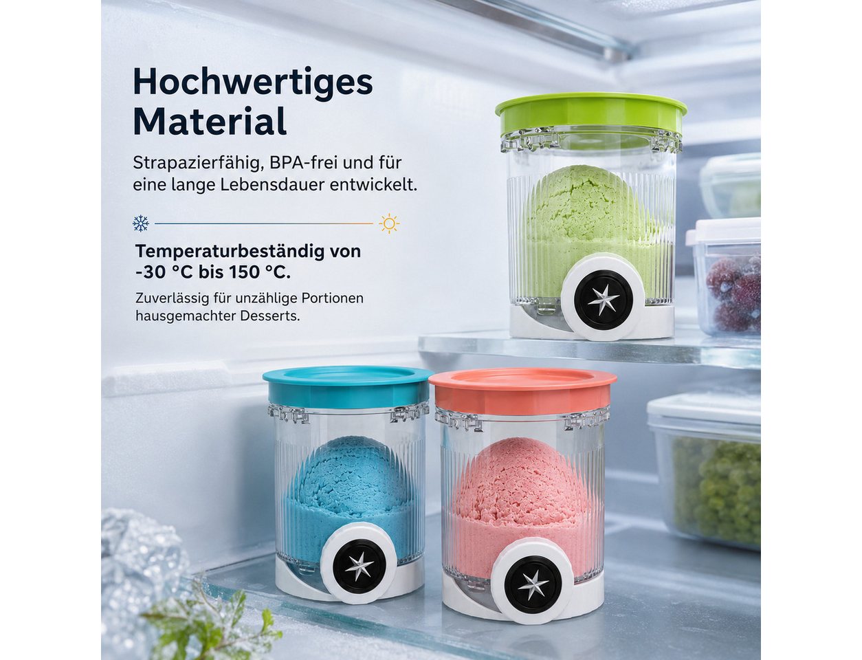 Fyrove Eisbereiteraufsatz Zubehör Behälter für Ninja Creami NC700 und NC701 Eismaschine, Zubehör für NC701, NC700, 480ml Eiscremebehälter, BPA-frei, luftdicht & spülmaschinenfest