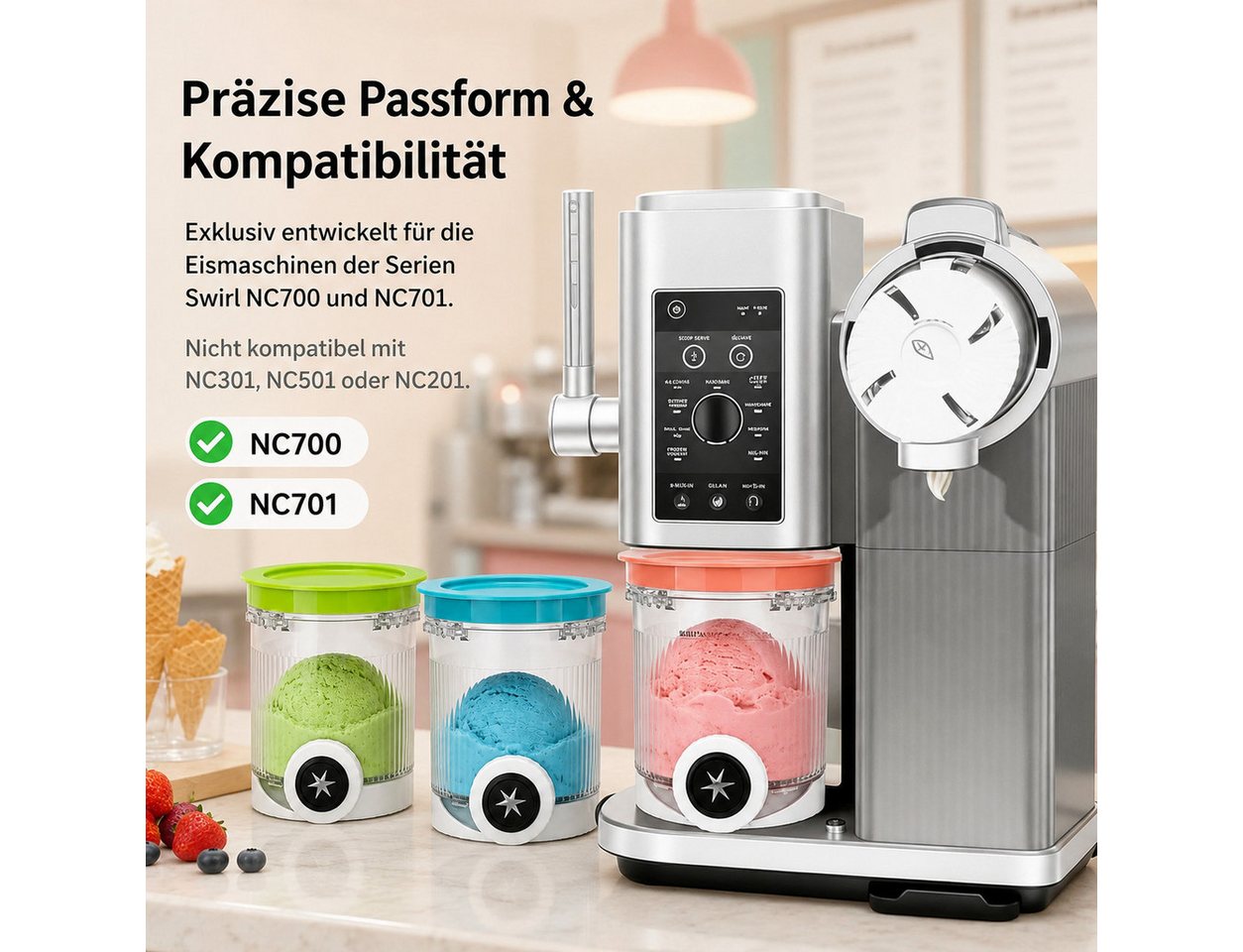 Fyrove Eisbereiteraufsatz Zubehör Behälter für Ninja Creami NC700 und NC701 Eismaschine, Zubehör für NC701, NC700, 480ml Eiscremebehälter, BPA-frei, luftdicht & spülmaschinenfest Bild 2