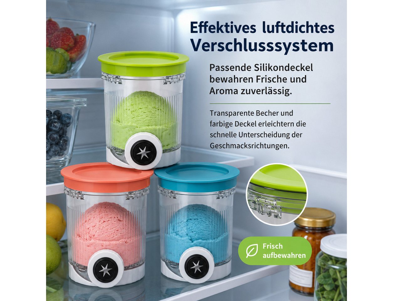 Fyrove Eisbereiteraufsatz Zubehör Behälter für Ninja Creami NC700 und NC701 Eismaschine, Zubehör für NC701, NC700, 480ml Eiscremebehälter, BPA-frei, luftdicht & spülmaschinenfest Bild 5