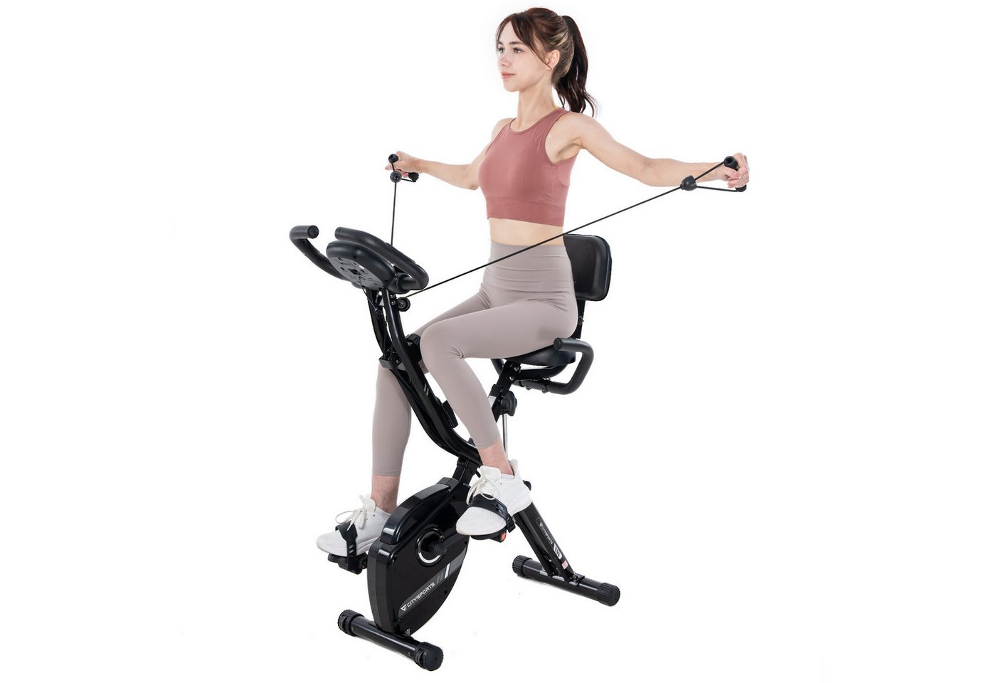 CITYSPORTS Heimtrainer X-Bike klappbar für Zuhause, LCD-Display mit Pulsmessung, Rückenlehne, 8 Widerstandsstufen, Magnetbremse, bis 120 kg, mit Transportrollen Bild 5
