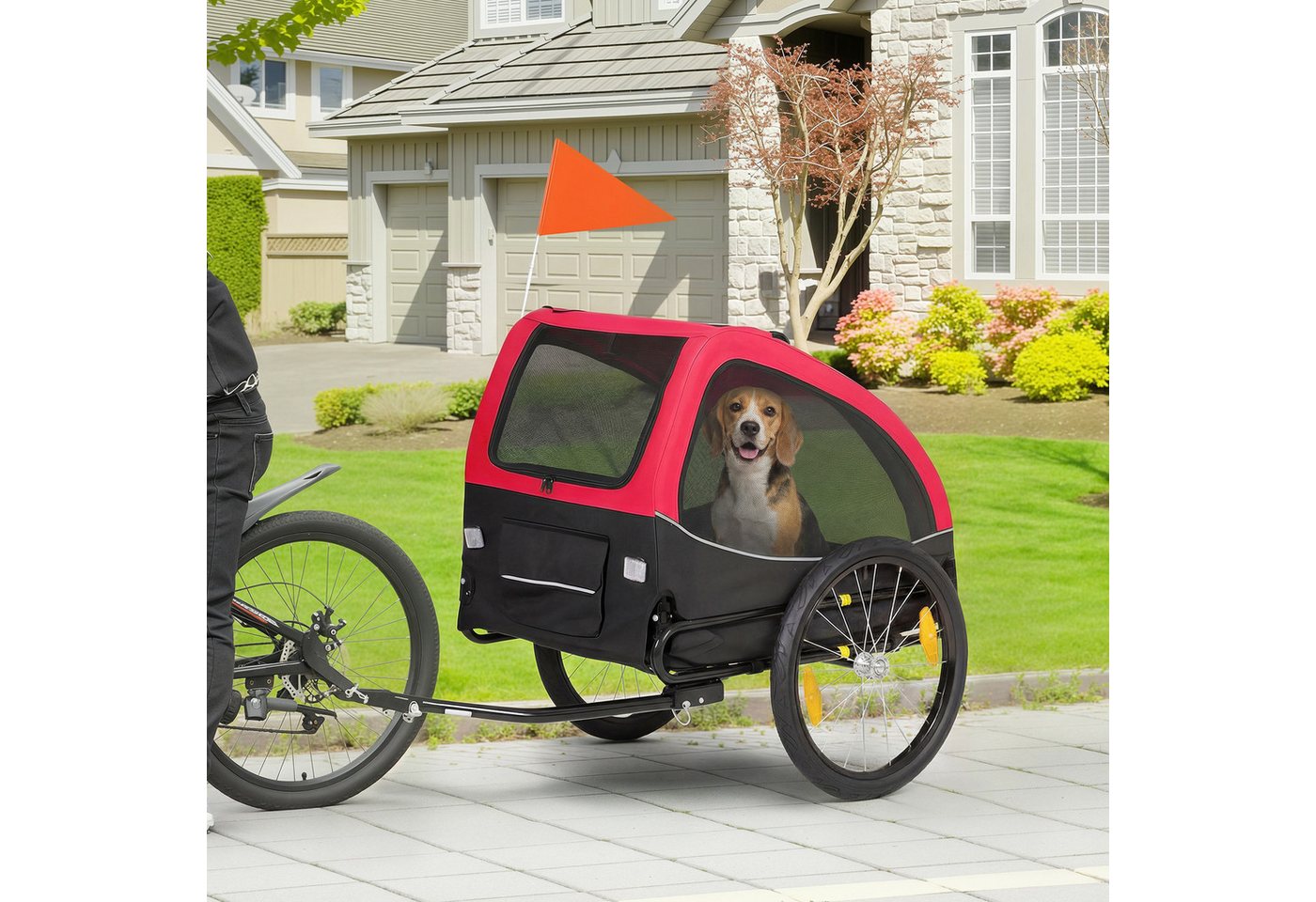PawHut Fahrradhundeanhänger Hundeanhänger Faltbar Fahrradanhänger mit Reflektoren, Rot, für Hunde bis 20 kg Blau Bild 3