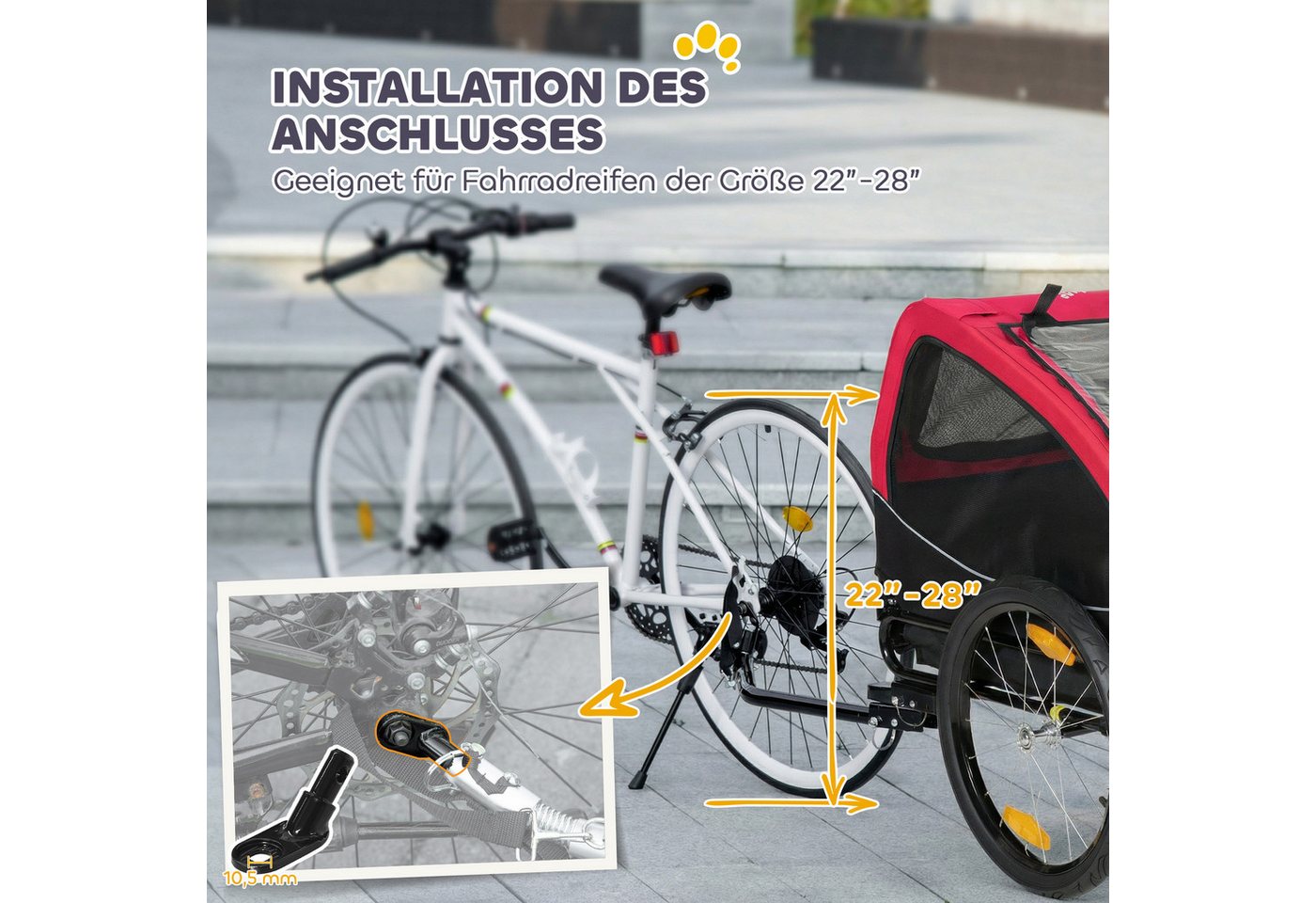 PawHut Fahrradhundeanhänger Hundeanhänger Faltbar Fahrradanhänger mit Reflektoren, Rot, für Hunde bis 20 kg Blau Bild 4