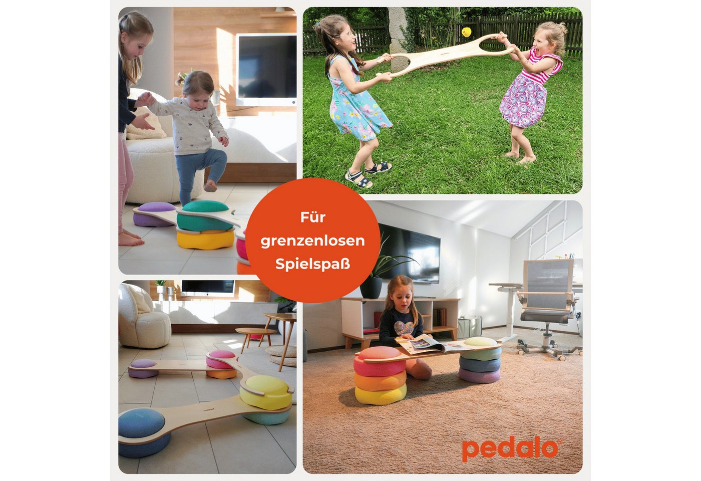 pedalo® Balanceboard Stapelbaustein Balanciersteg / Gleichgewicht Parcours / Kinder, Passend für original Stapelsteine, Extrabreit