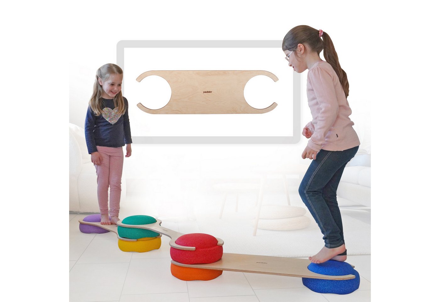 pedalo® Balanceboard Stapelbaustein Balanciersteg / Gleichgewicht Parcours / Kinder, Passend für original Stapelsteine, Extrabreit Bild 2