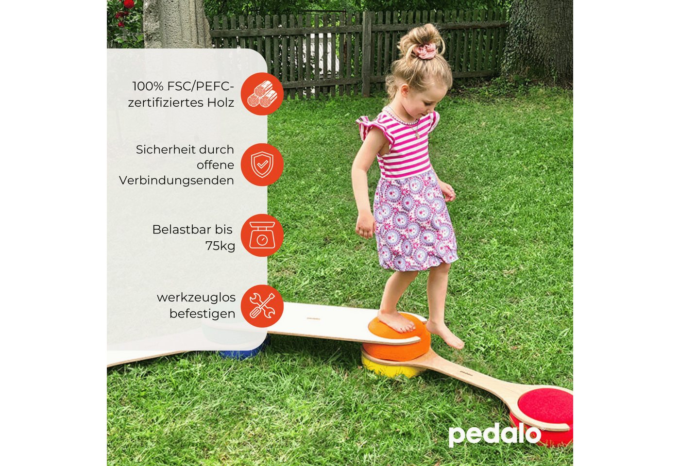 pedalo® Balanceboard Stapelbaustein Balanciersteg / Gleichgewicht Parcours / Kinder, Passend für original Stapelsteine, Extrabreit Bild 3