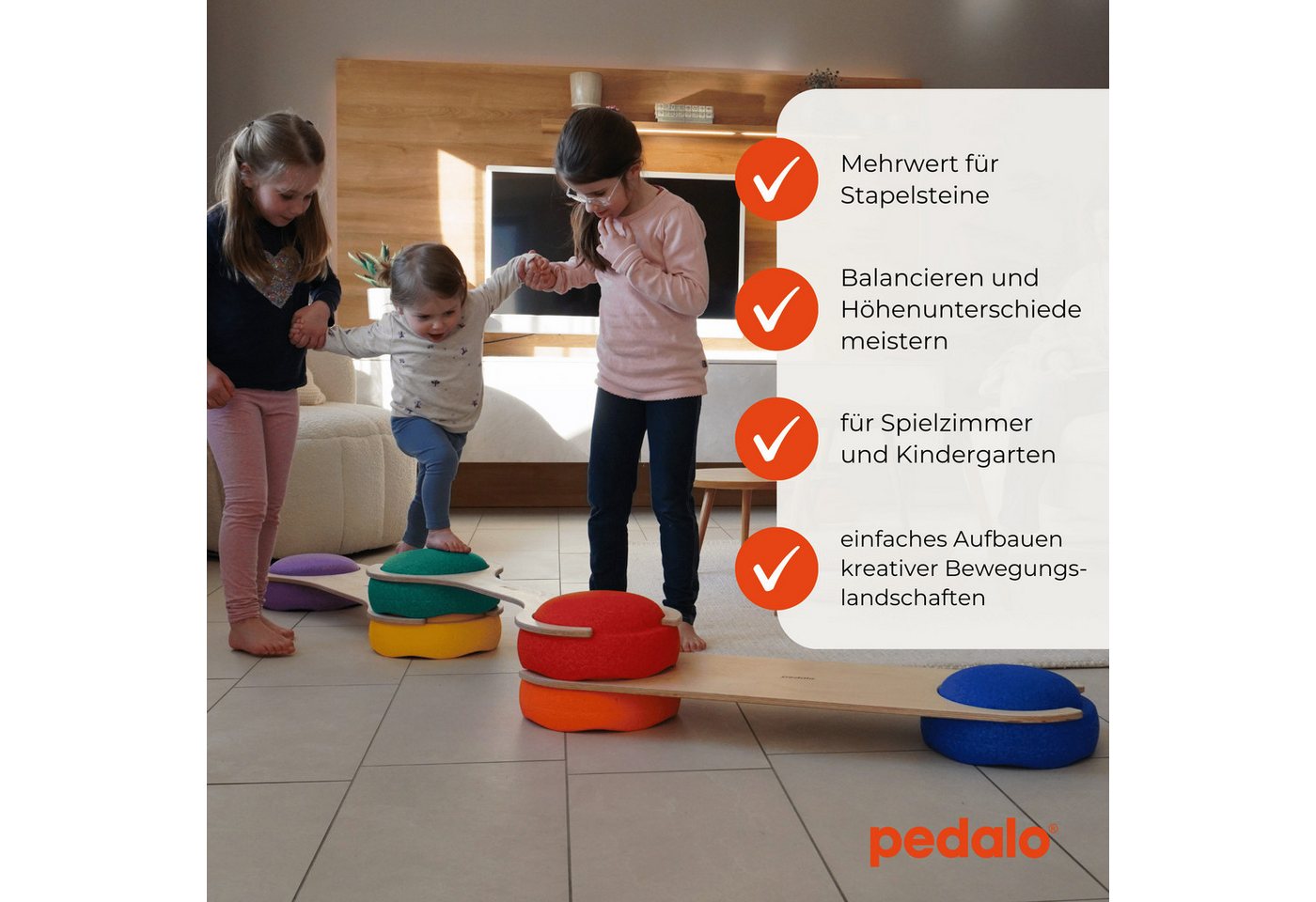 pedalo® Balanceboard Stapelbaustein Balanciersteg / Gleichgewicht Parcours / Kinder, Passend für original Stapelsteine, Extrabreit Bild 4