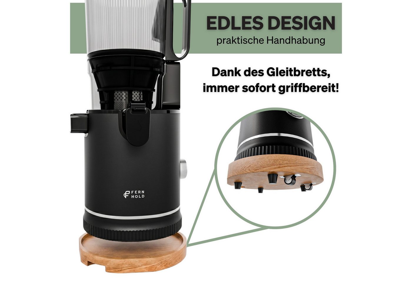 FERNHOLD Slow Juicer Entsafter für ganze Früchte & Gemüse, Kaltentsafter mit 130 mm Öffnung, 250 W, 1,8 l Saftbehälter, BPA-frei, Inkl. 2 Gläsern & Saftrezepte Bild 5