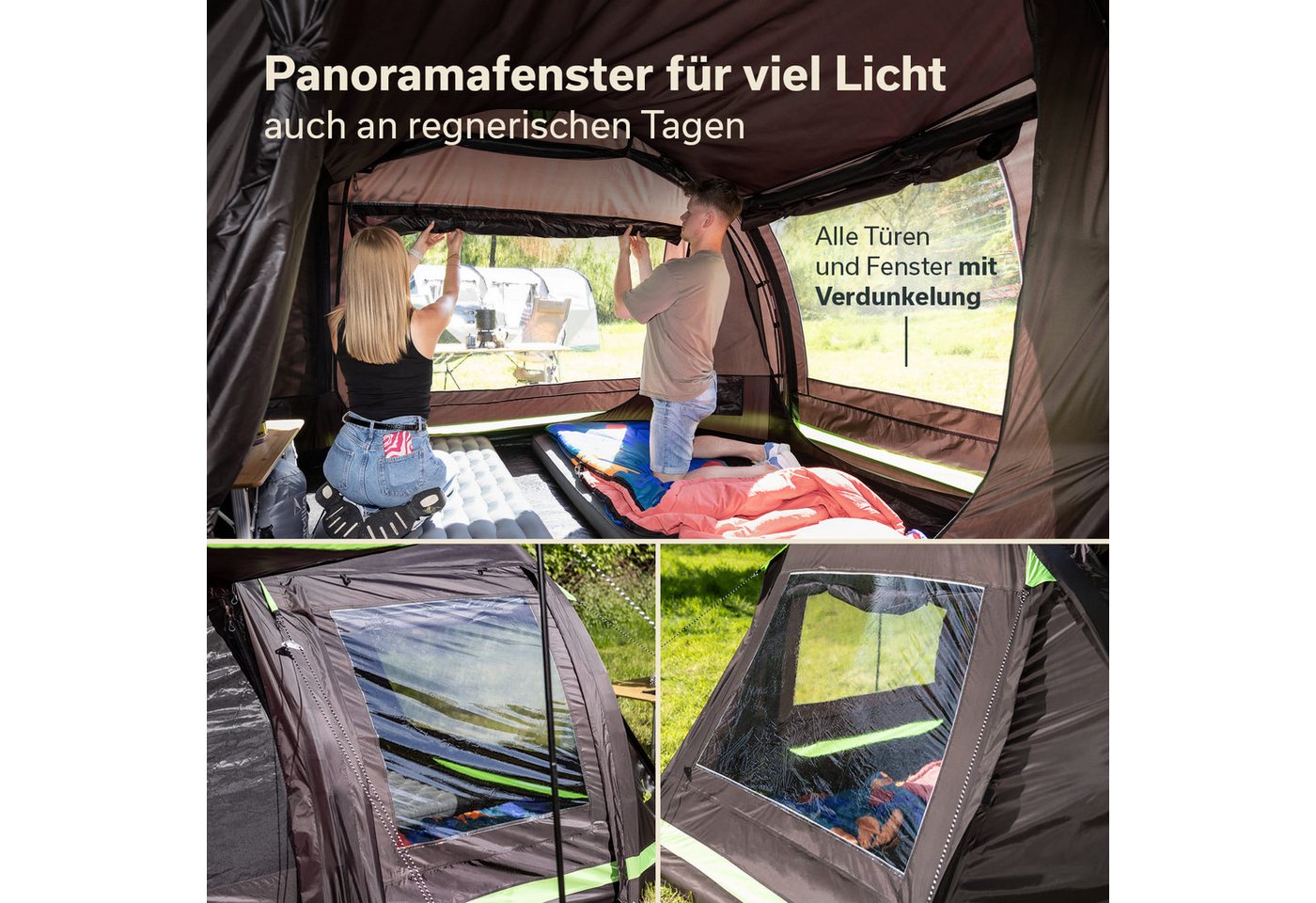 Skandika Tunnelzelt Campingzelt, Familienzelt, Solheim 6 Protect, 2 m Stehhöhe, Personen: 6 (Alle Türen als Sonnendach nutzbar, Tragetasche), eingenähter Zeltboden, 3000mm Wassersäule, UPF 50+, mit Moskitonetz Bild 2