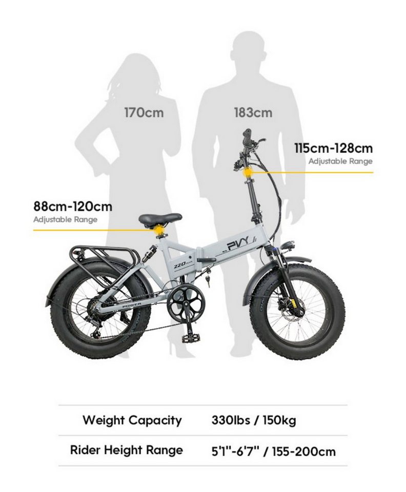 kowdom E-Bike Pedelec (unterstützt bis 25 km/h, entdrosselbar auf 50 km/h) Klapprad 20 Zoll Fatbike 1000W 48V 16,5Ah hydr. Bremse 7-Gang, 7 Gang Shimano Schaltwerk, Kettenschaltung, Bürstenloser Getriebenabenmotor, 48 Wh, (Faltrad, Bedienungsanleitung enthalten), Klappbar, Fatbike, hydraulische Bremsen, verstellbare Federgabel Bild 4