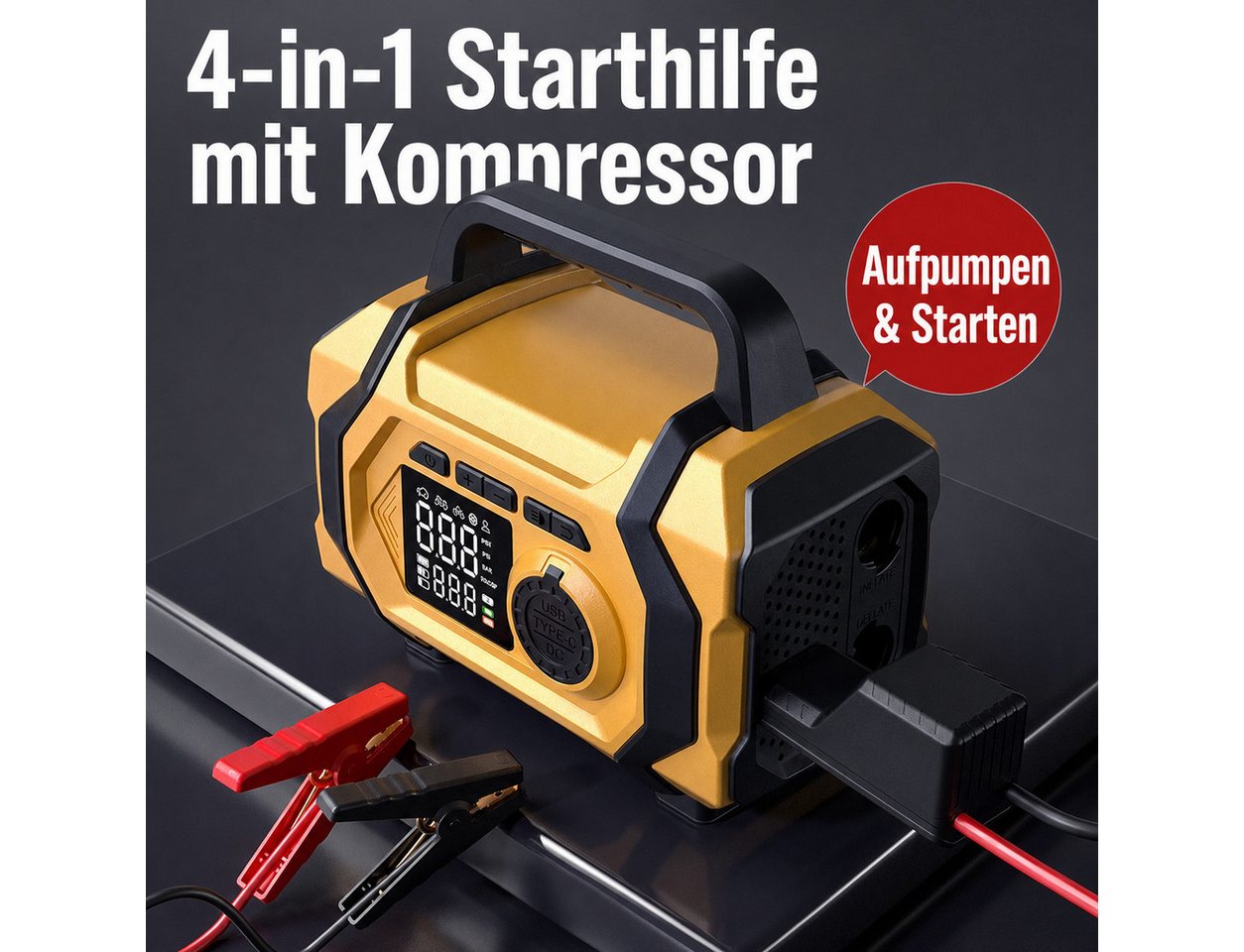AIBISTAR Auto Starthilfe Powerbank mit 150PSI,6-in-1 Autobatterie-Ladegerät Autobatterie-Ladegerät (14-tlg., intelligentes LED-Display,SOS-Modus, 8000mAh,Powerbank-Funktion,Blasfunktion,Vakuumfunktion,Notstromquelle) Bild 2