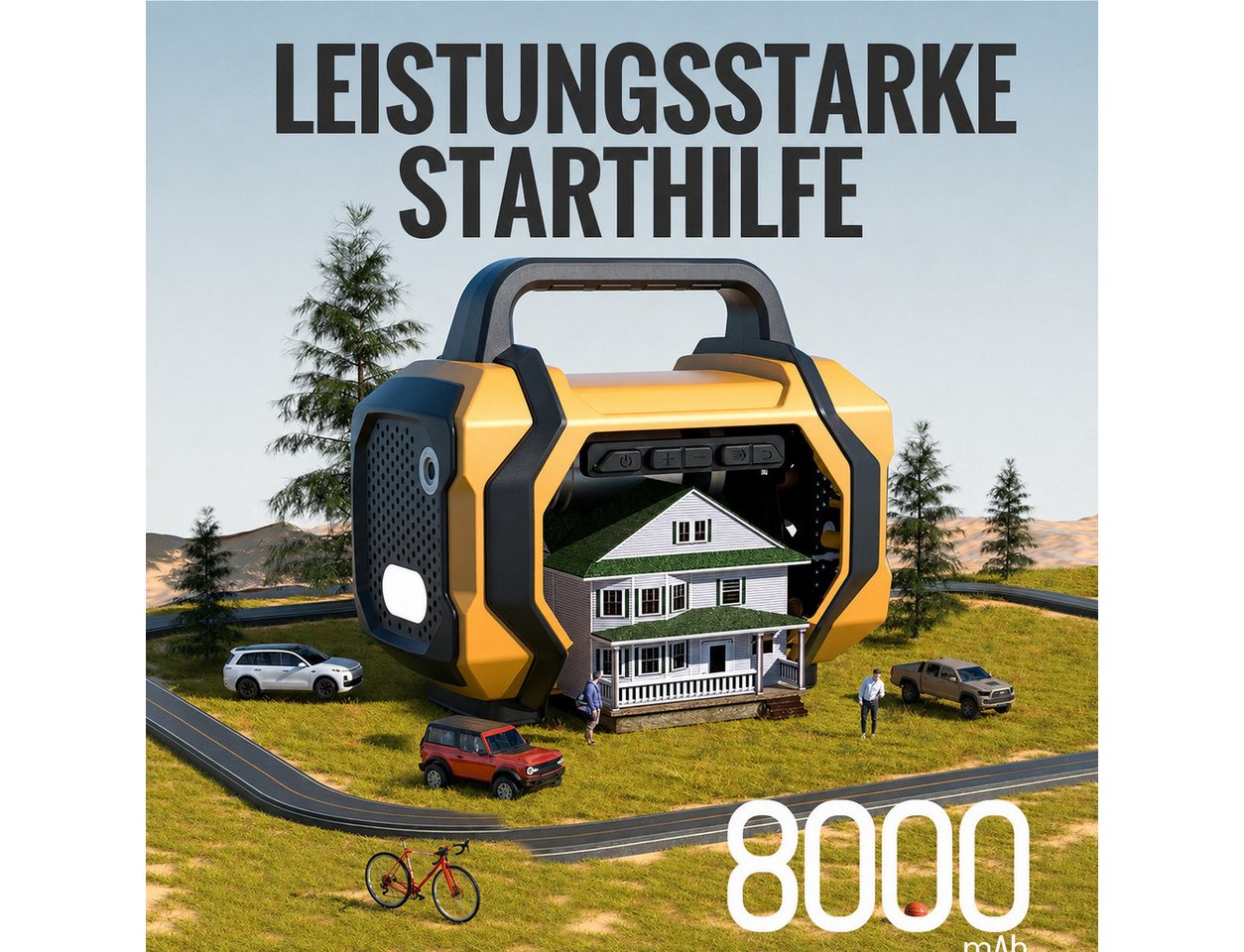 AIBISTAR Auto Starthilfe Powerbank mit 150PSI,6-in-1 Autobatterie-Ladegerät Autobatterie-Ladegerät (14-tlg., intelligentes LED-Display,SOS-Modus, 8000mAh,Powerbank-Funktion,Blasfunktion,Vakuumfunktion,Notstromquelle) Bild 3