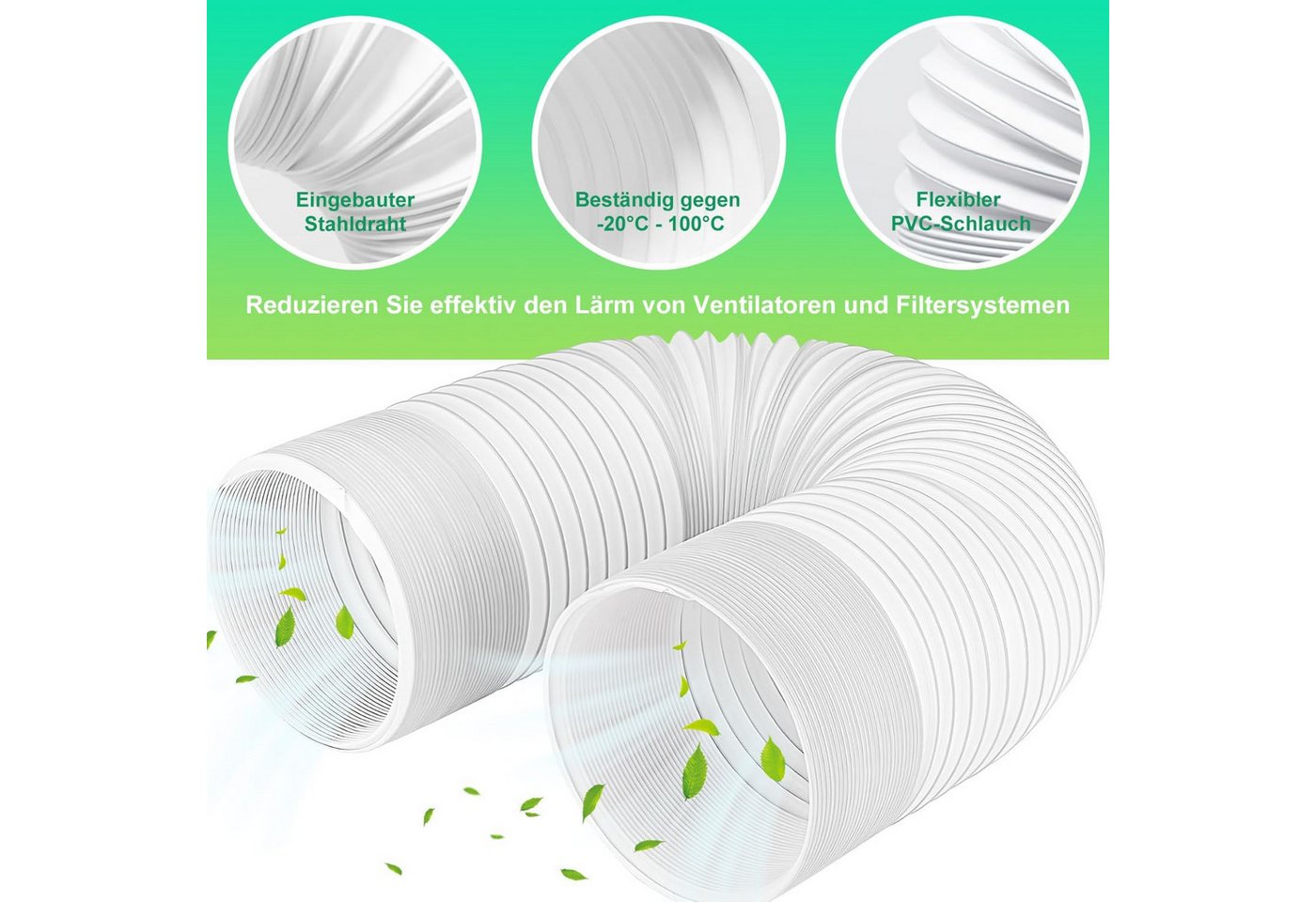 FELIXLEO Abluft-Set 150mm Abluftschlauch Klimaanlage 2m Verlängerung Weiß
