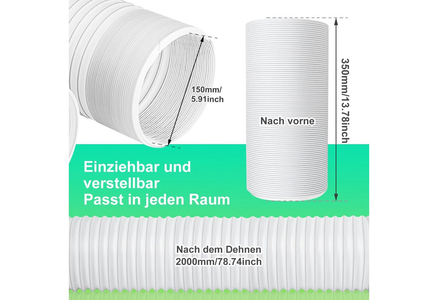 FELIXLEO Abluft-Set 150mm Abluftschlauch Klimaanlage 2m Verlängerung Weiß Bild 3