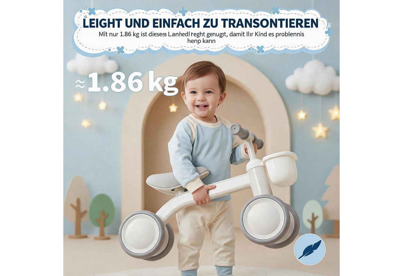 GarveeMore Laufrad 4-Rad mit Korb, für Kinder ab 1 Jahr, rutschfest & leicht, bis 25 kg Bild 5