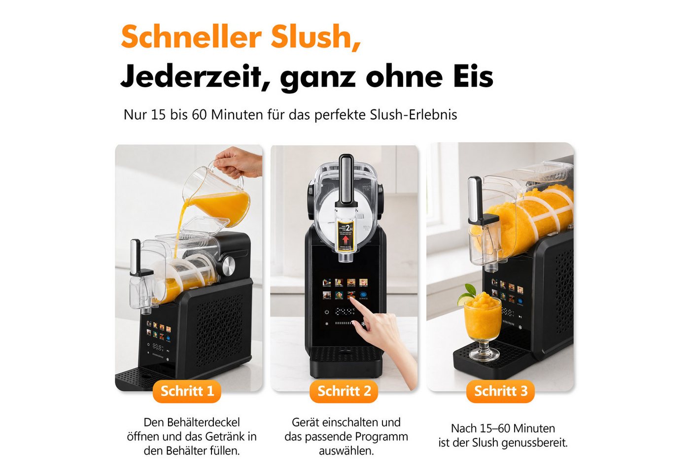 WHEELYOU Slush-Eismaschine 8-in-1 Slush Maker, Selbstreinigung, 10 Konsistenzstufen, 1,8 l, 200 W, Kompressorkühlung ohne Eiswürfel, Touch-Bedienfeld, Ca. 15–60 Min. Bild 5