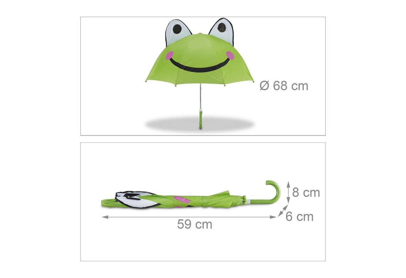 relaxdays Kinderwagenschirm Kinderregenschirm mit 3D Motiv, Frosch