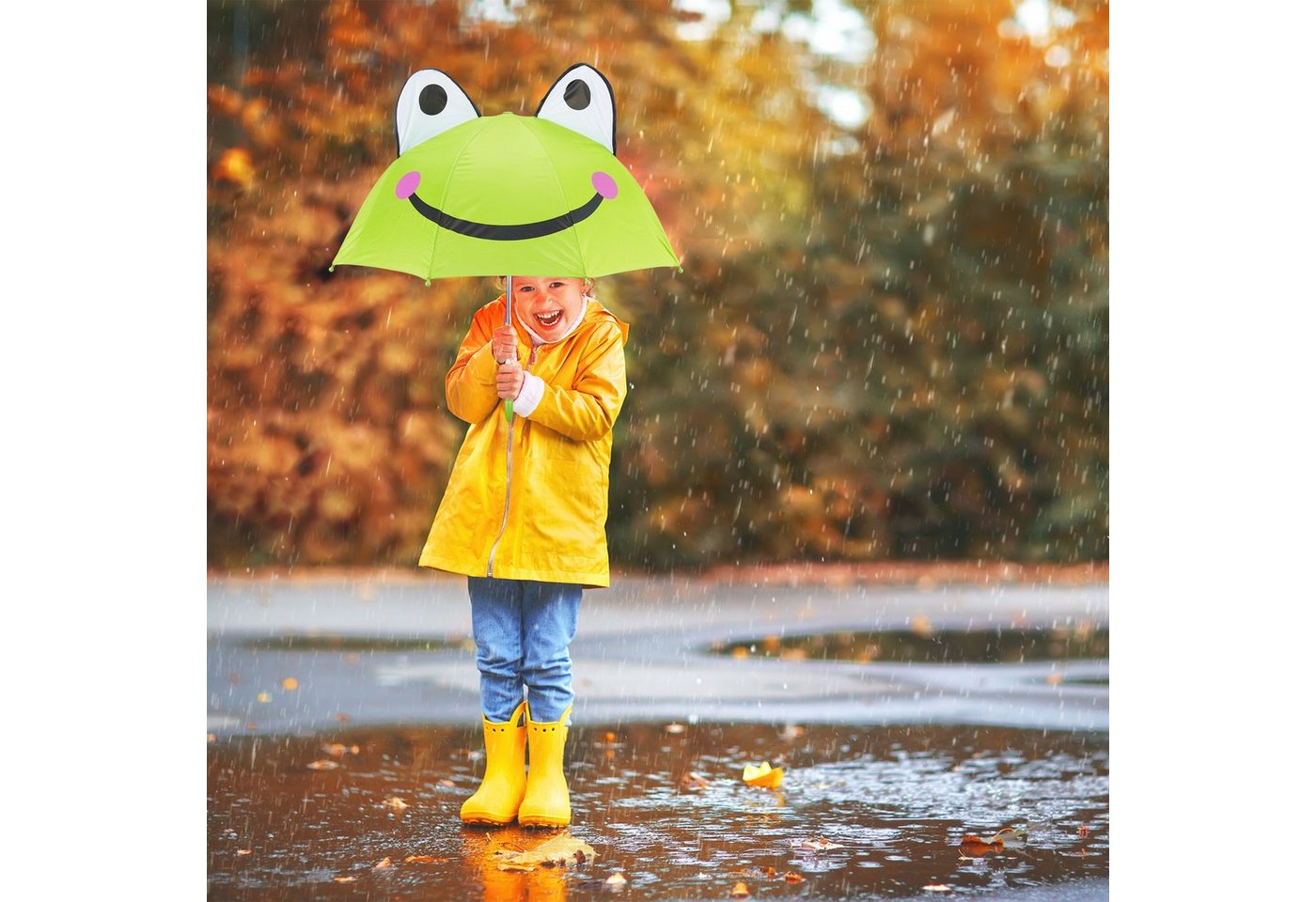 relaxdays Kinderwagenschirm Kinderregenschirm mit 3D Motiv, Frosch Bild 3