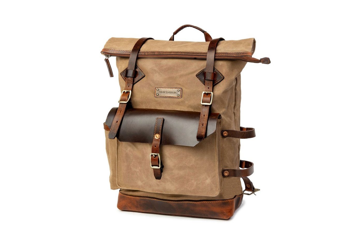 DRAKENSBERG Wanderrucksack Roll-Top »Adam« Khaki-Sand, wetterfester Vintage Rucksack aus gewachstem Canvas und Leder, robust Bild 2