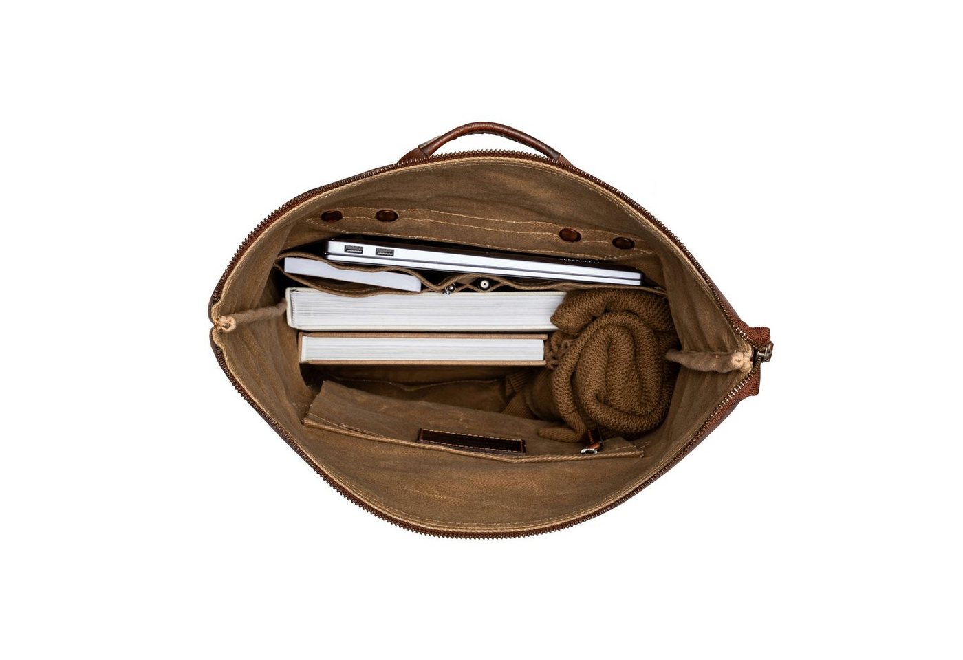 DRAKENSBERG Wanderrucksack Roll-Top »Adam« Khaki-Sand, wetterfester Vintage Rucksack aus gewachstem Canvas und Leder, robust Bild 3