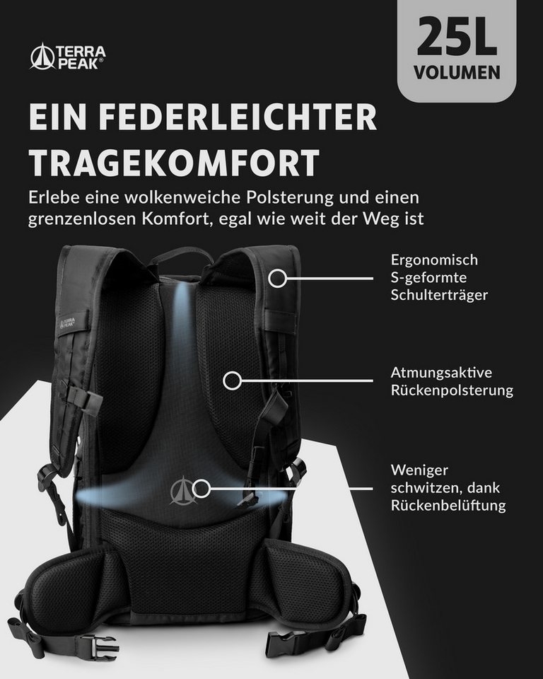 Terra Peak Tagesrucksack, Rucksack für Damen und Herren, 20 bis 25l Volumen, für Laptops bis 15 Bild 3