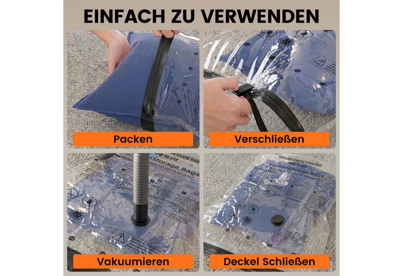 Bundviel Kofferorganizer Vakuumbeutel für Kleidung mit kabelloser Vakuumpumpe 13 Stück (Set, 8-tlg), 4 Größen ideal für Kleidung, Handgepäck und ordentliches Packen Bild 2