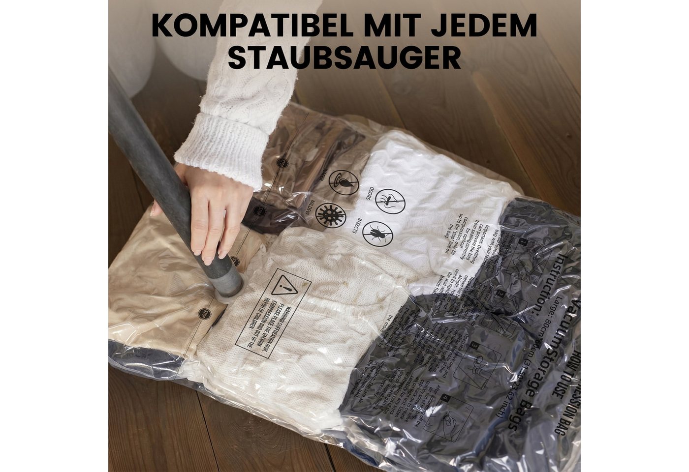 Bundviel Kofferorganizer Vakuumbeutel für Kleidung mit kabelloser Vakuumpumpe 13 Stück (Set, 8-tlg), 4 Größen ideal für Kleidung, Handgepäck und ordentliches Packen Bild 4
