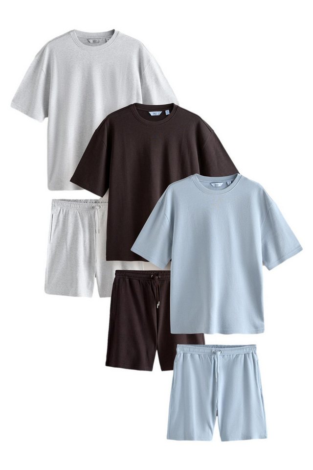 Next Freizeitanzug Co-Ord T-Shirt und Shorts im Set, 3er-Pack (6-tlg)