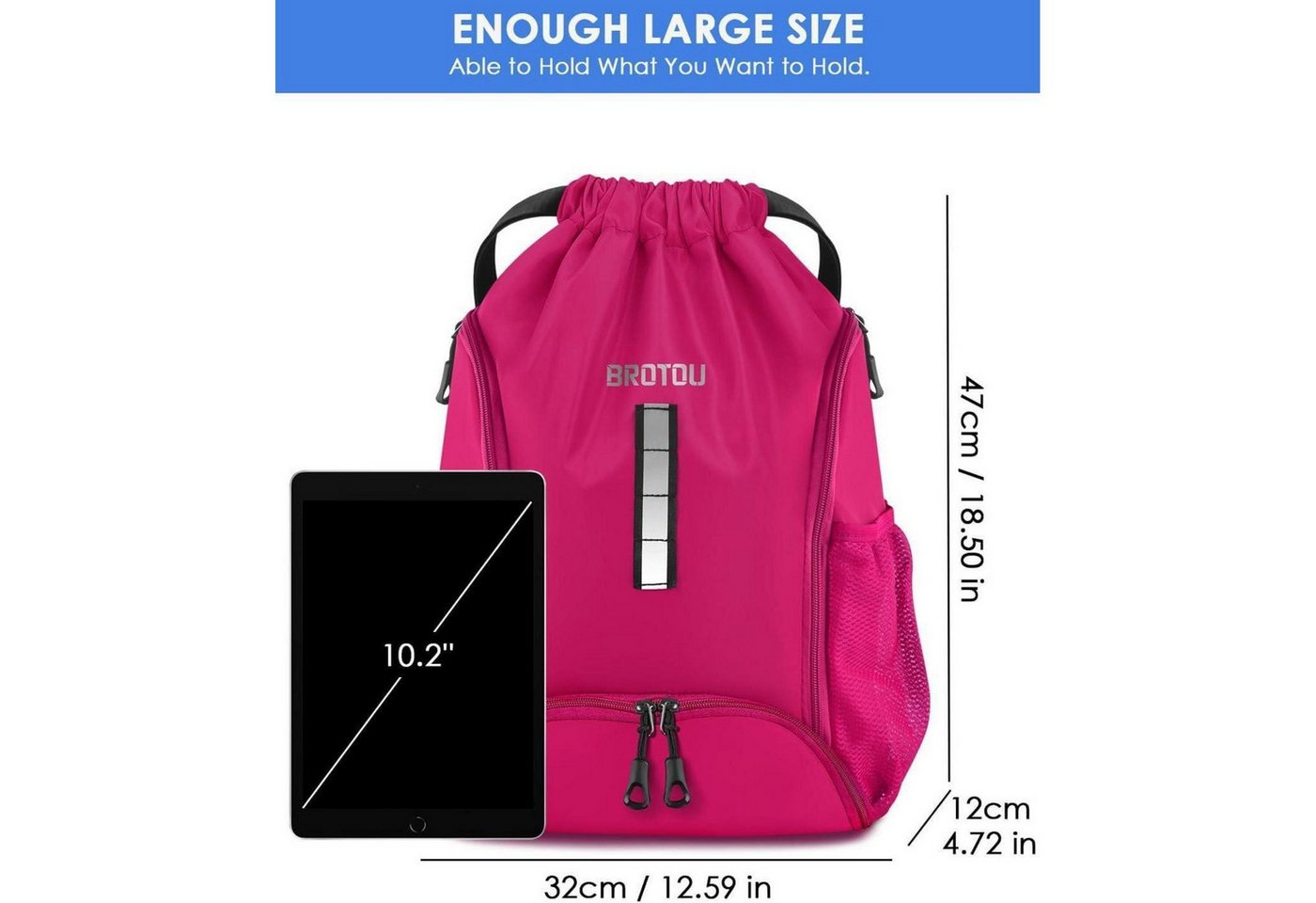 LuxusKollektion Sporttasche Sportbeutel Turnbeutel Kordelzug Schuhfach Wasserfest Damen Magenta Bild 2
