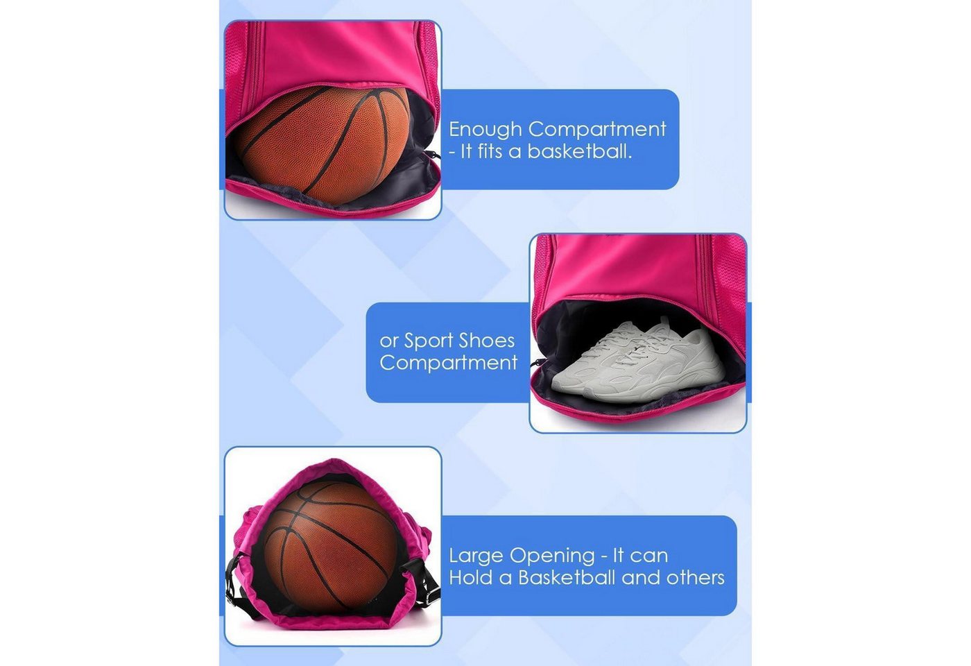 LuxusKollektion Sporttasche Sportbeutel Turnbeutel Kordelzug Schuhfach Wasserfest Damen Magenta Bild 5
