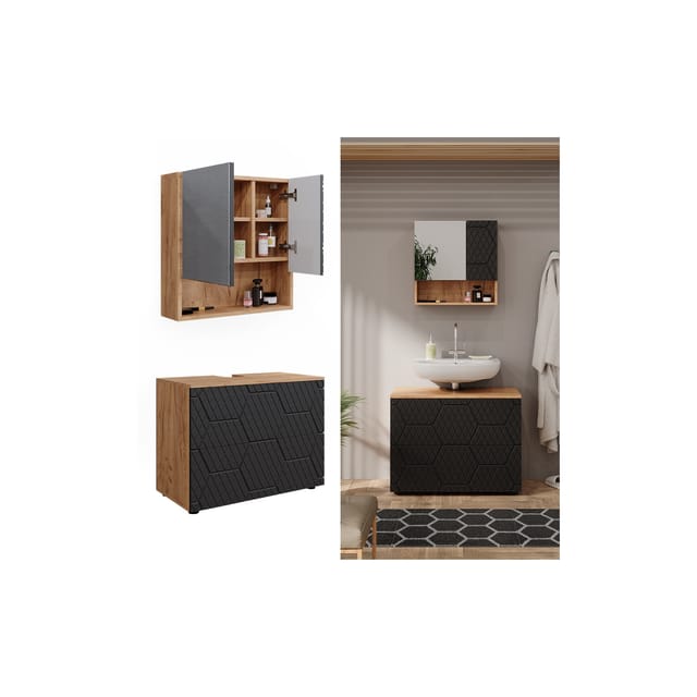 Vicco Badmöbel-Set Irma Goldkraft Eiche/Anthrazit 2 Teile