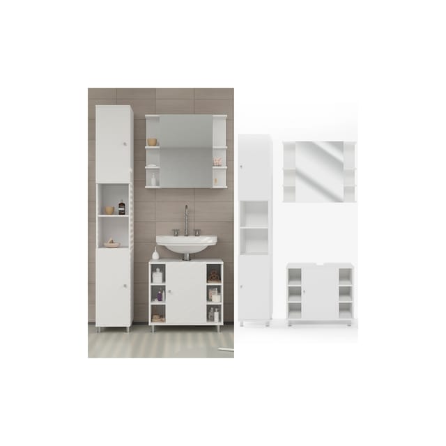 Vicco Badmöbel-Set Fynn Weiß 3 Teile mit Hochschrank