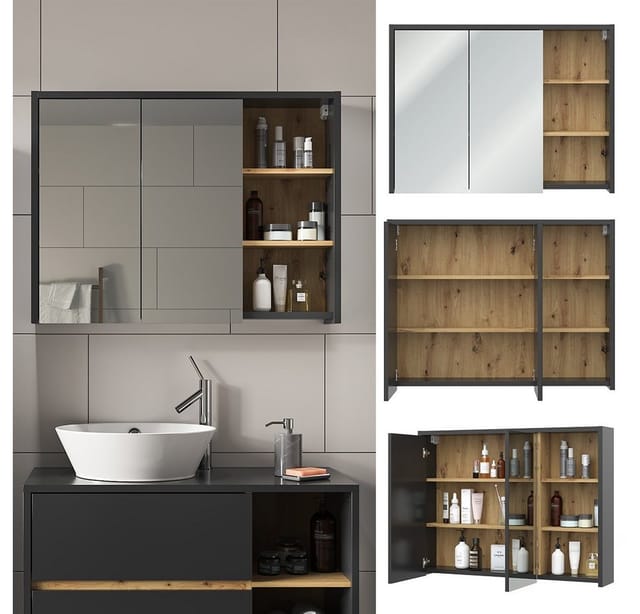 Vicco Badspiegelschrank Viola Anthrazit/Eiche 100 x 75 cm Opt 2