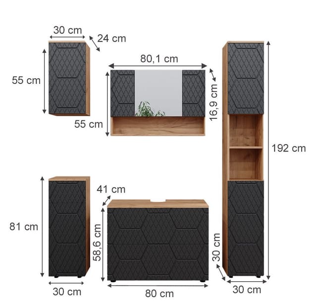 Vicco Badmöbel-Set Irma Goldkraft Eiche/Anthrazit 5 Teile
