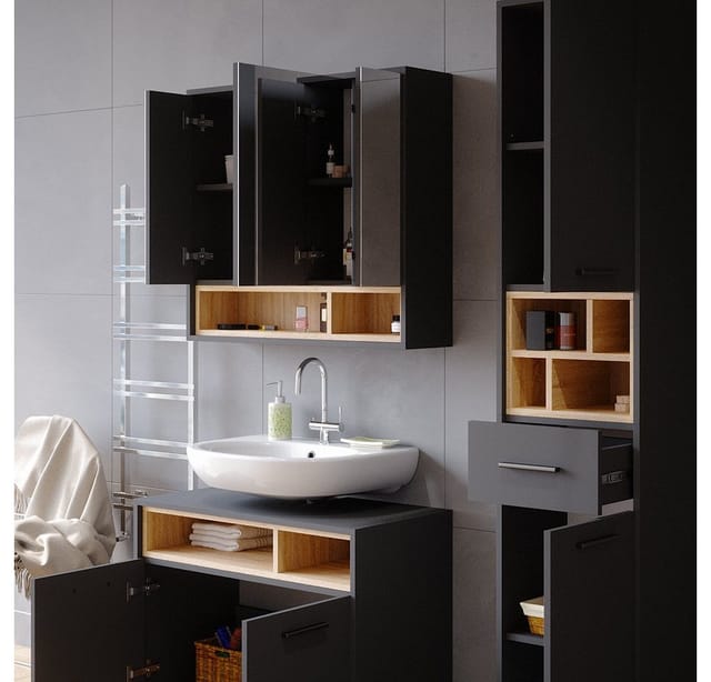 Vicco Badspiegelschrank Beatrice Anthrazit/Sonoma 80 x 72 cm