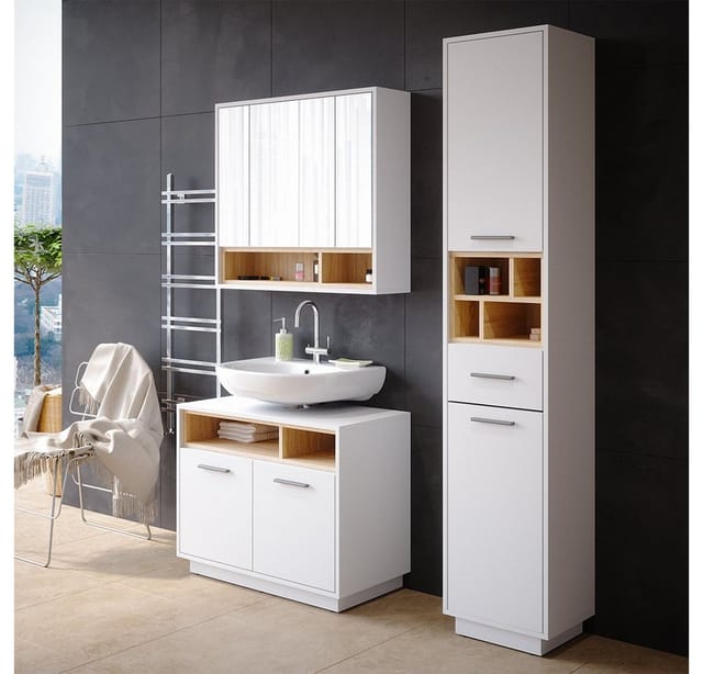Vicco Badspiegelschrank Beatrice Weiß/Sonoma 80 x 72 cm