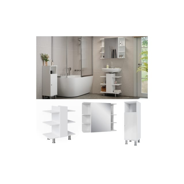 Vicco Badmöbel-Set Fynn Weiß 3 Teile mit Midischrank Opt 2