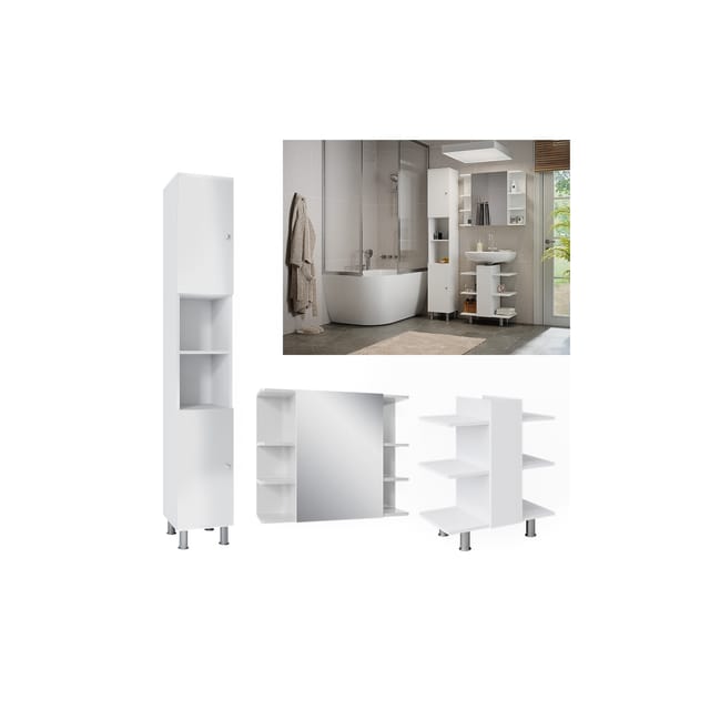 Vicco Badmöbel-Set Fynn Weiß 3 Teile mit Hochschrank Opt 2