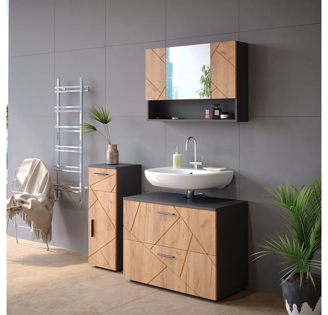 Vicco Badspiegelschrank Irma Anthrazit/Eiche 80 x 55 cm