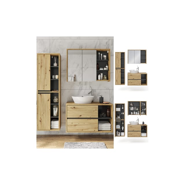 Vicco Badmöbel-Set Viola Anthrazit/Eiche 3 Teile