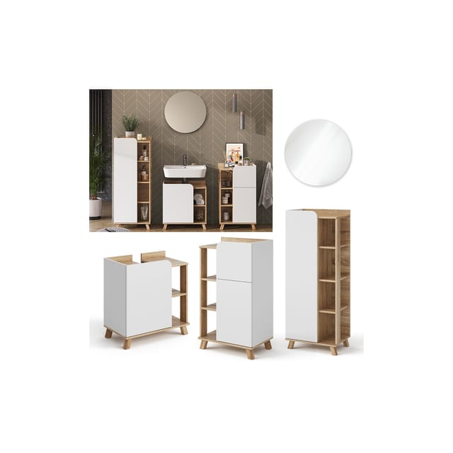 Vicco Badmöbel-Set Karen Sonoma/Weiß 4 Teile Opt 2