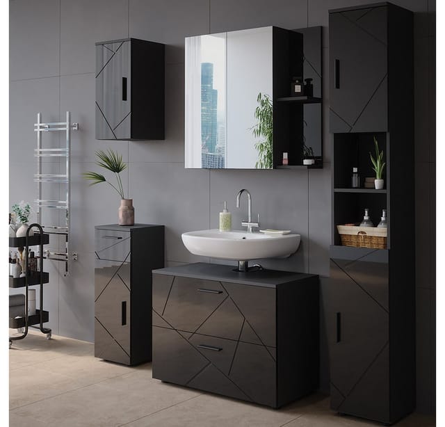 Vicco Badspiegelschrank Irma Anthrazit Hochglanz 80 x 75 cm