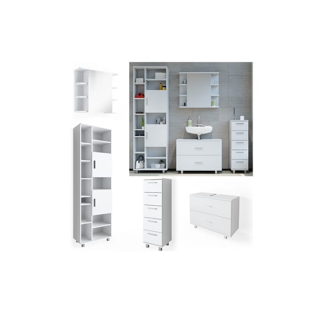 Vicco Badmöbel-Set Ilias Weiß 4 Teile mit Hochschrank Opt 2