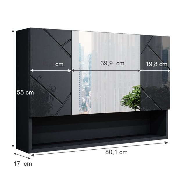 Vicco Badspiegelschrank Irma Anthrazit Hochglanz 80 x 55 cm
