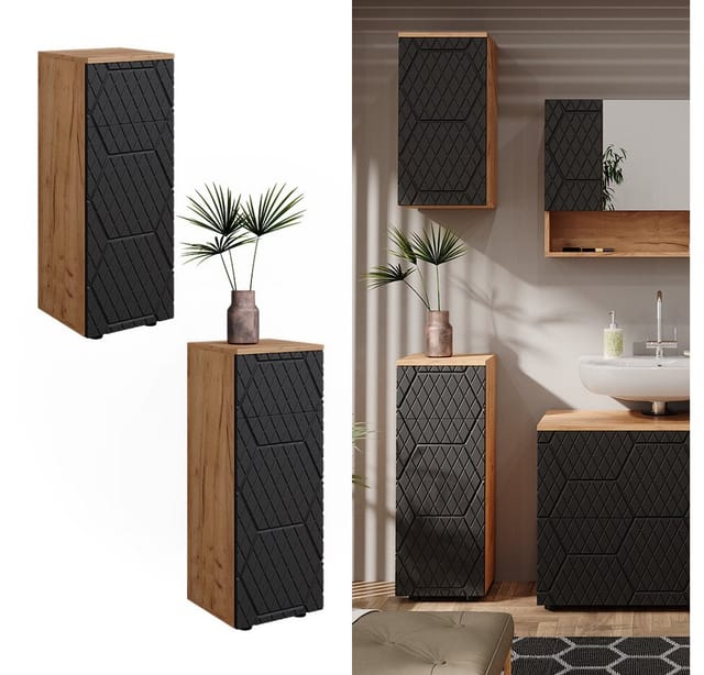 Vicco Midischrank Irma Goldkraft Eiche/Anthrazit 30 x 81 cm mit 1 Schublade 2 Fächer Badezimmer