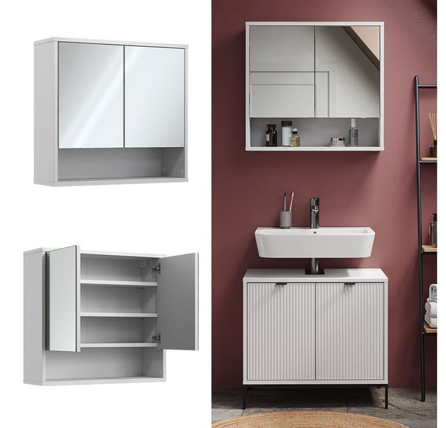 Vicco Badspiegelschrank Eliza Weiß 70 x 65 cm mit 2 Türen