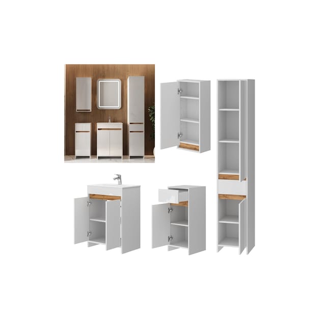 Vicco Badmöbel-Set Lemgo Weiß Hochglanz 5er-Set